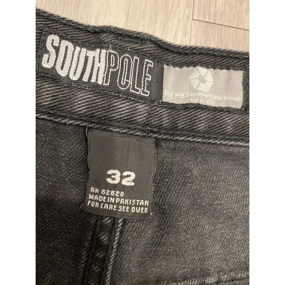 Southpole Shorts Mens 32 Black Denim Baggy Hip Hop Rap Wide Leg Streetwear‎ Y2K - Picture 9 of 10